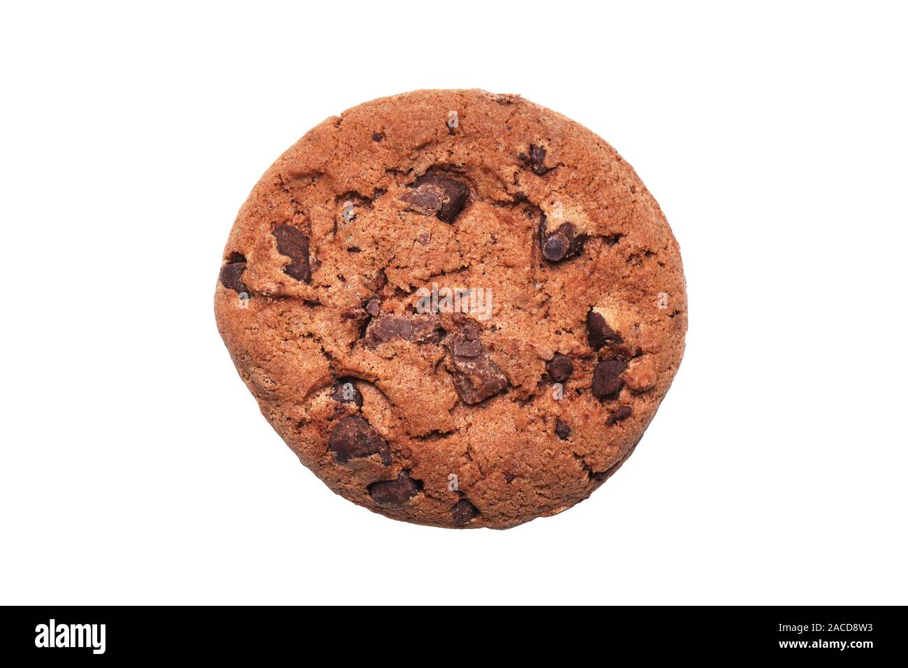 Chambre double chocolate chip cookie ou biscuit - Vue de dessus isolé sur fond blanc Banque D'Images