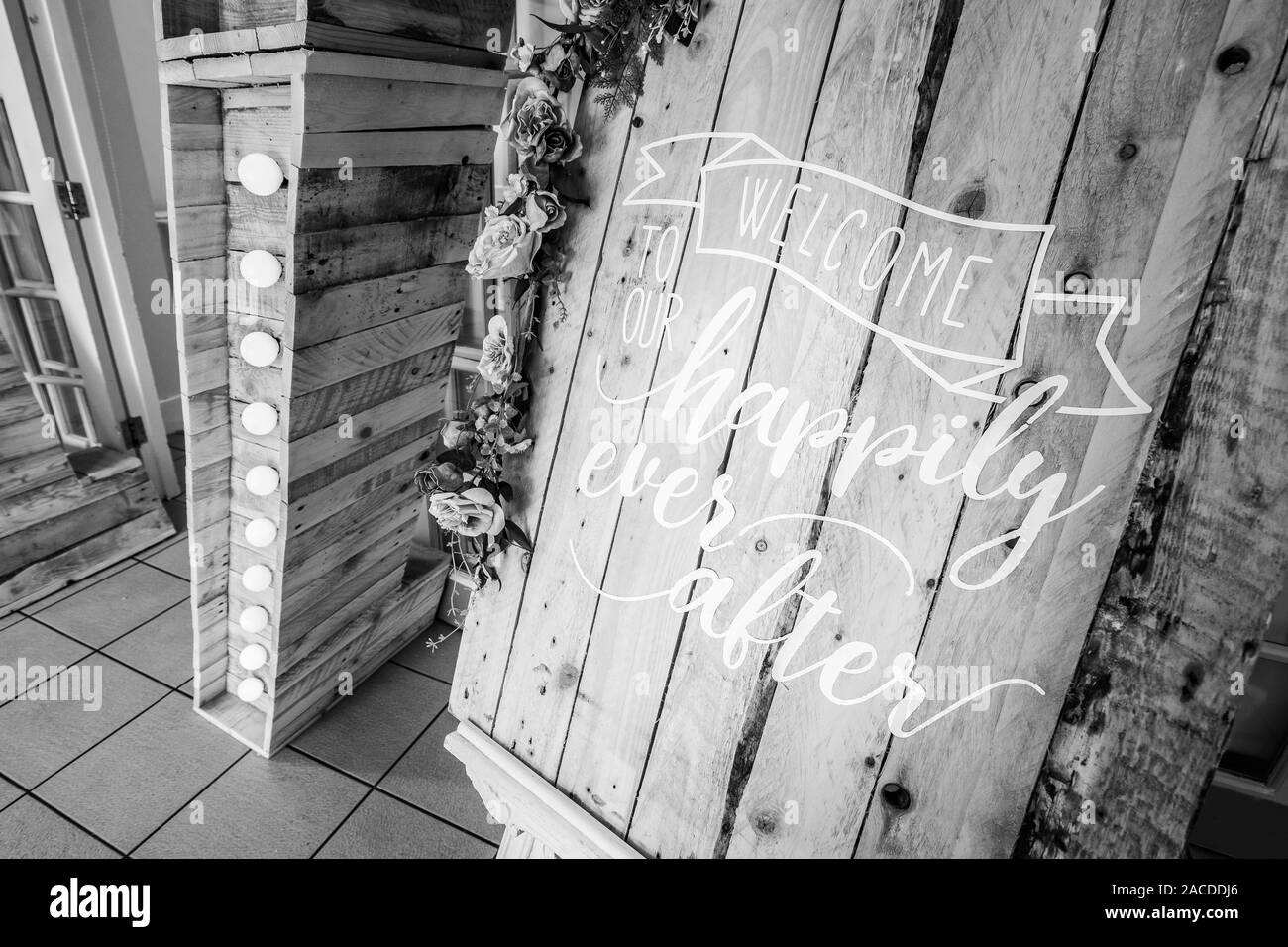 Un lieu habillé pour une cérémonie de mariage à Floral Hall, Tunstall, Stoke on Trent, photographie de mariage, célébration, mariage traditionnel Banque D'Images