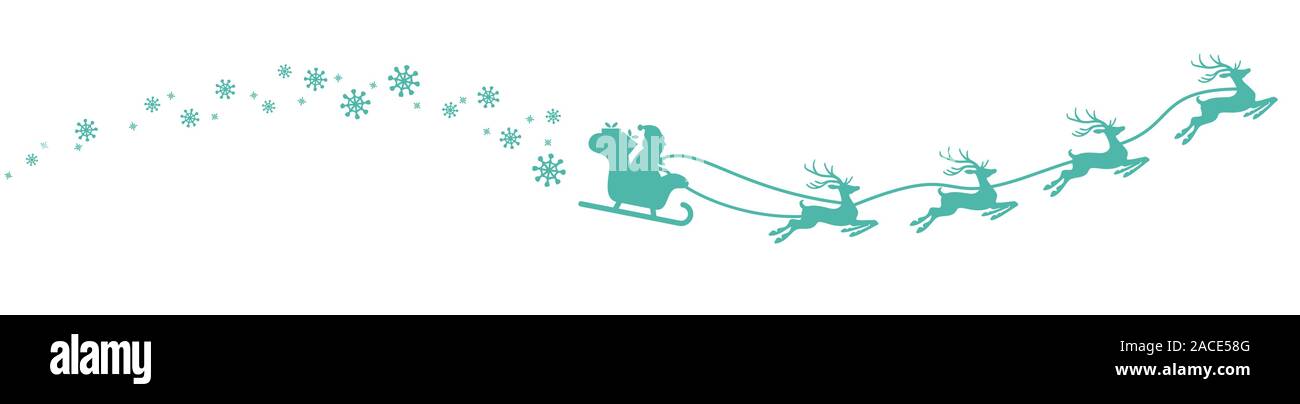 Père Noël avec traîneau, Rennes et quelques flocons de neige isolé sur fond blanc Illustration de Vecteur