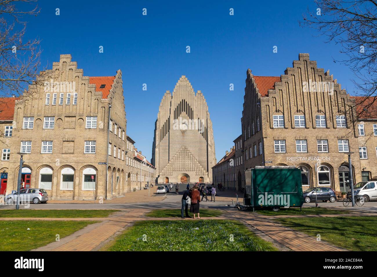 L'église de Grundtvig Dans le district de Bispebjerg à Copenhague, un rare exemple d'église expressionniste. archit Banque D'Images