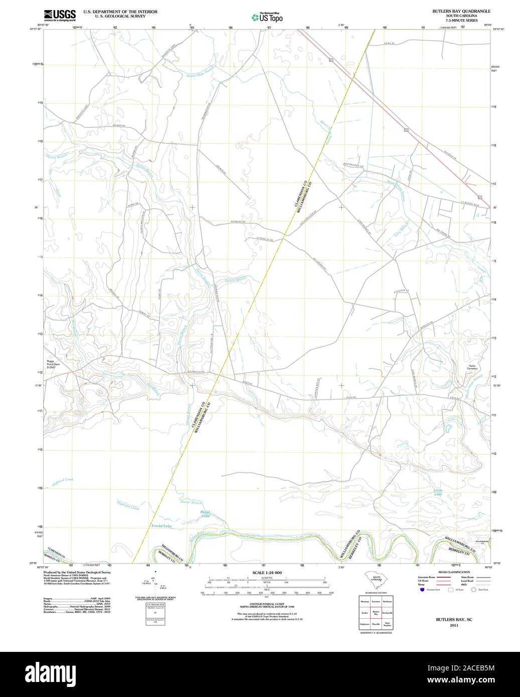 Carte TOPO USGS Caroline du Sud SC Butlers Bay 20110808 Restauration TM Banque D'Images