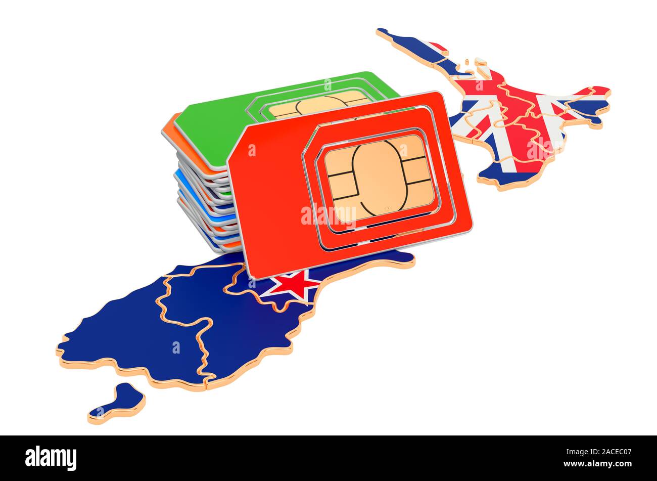 Cartes SIM sur la carte de la NouvelleZélande. La communication mobile, l
