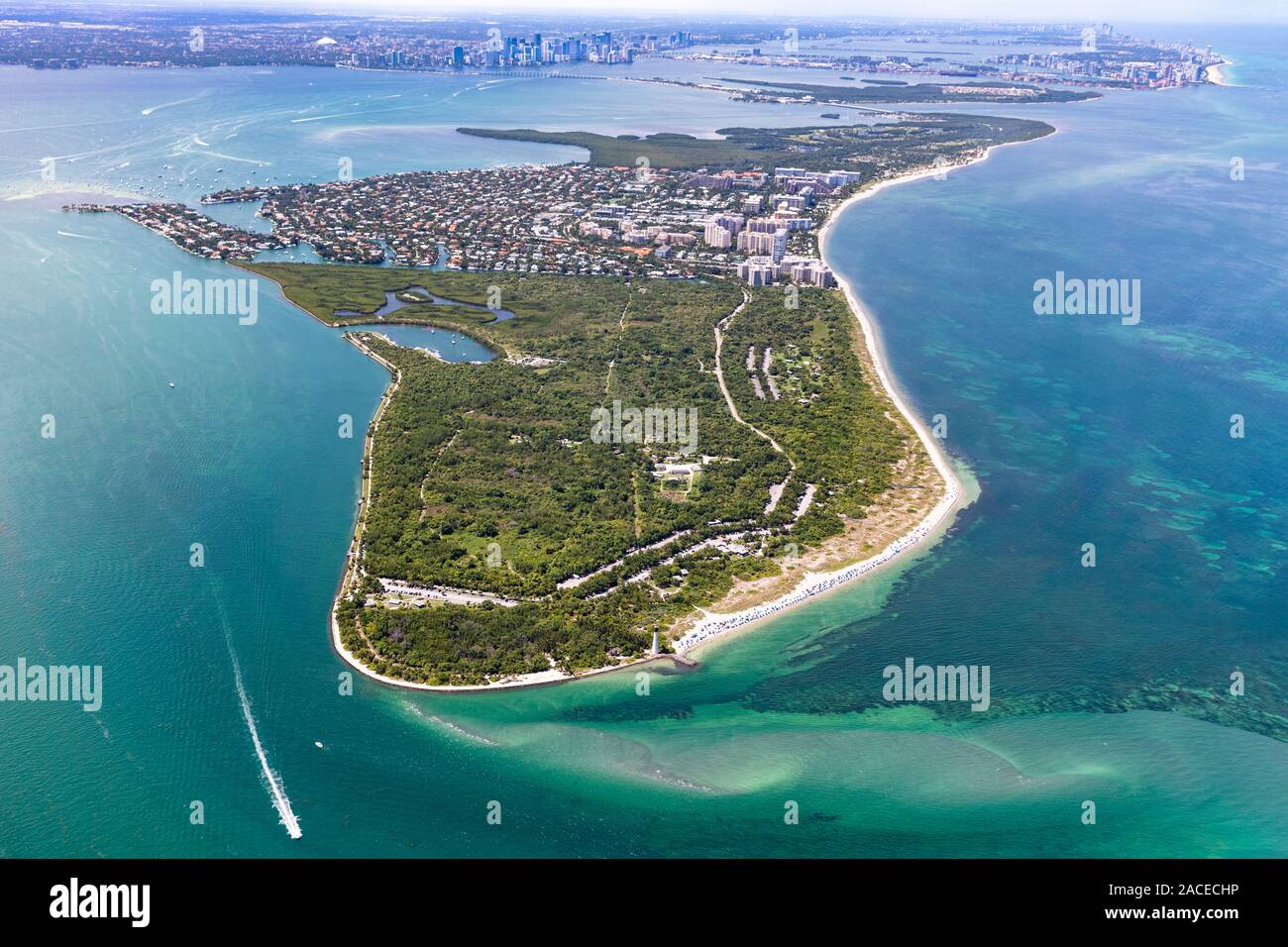 Vue aérienne de la péninsule à Key Biscayne, Floride, États-Unis Banque D'Images
