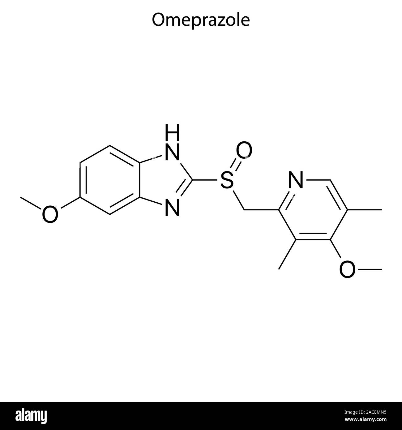 Formule topologique de l'oméprazole. Molécule chimique. Illustration de Vecteur