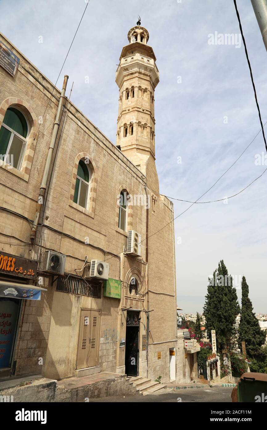 Mosquée Safadi, Rue Rainbow, Jabal Amman, Amman, Jordanie, Moyen-Orient Banque D'Images