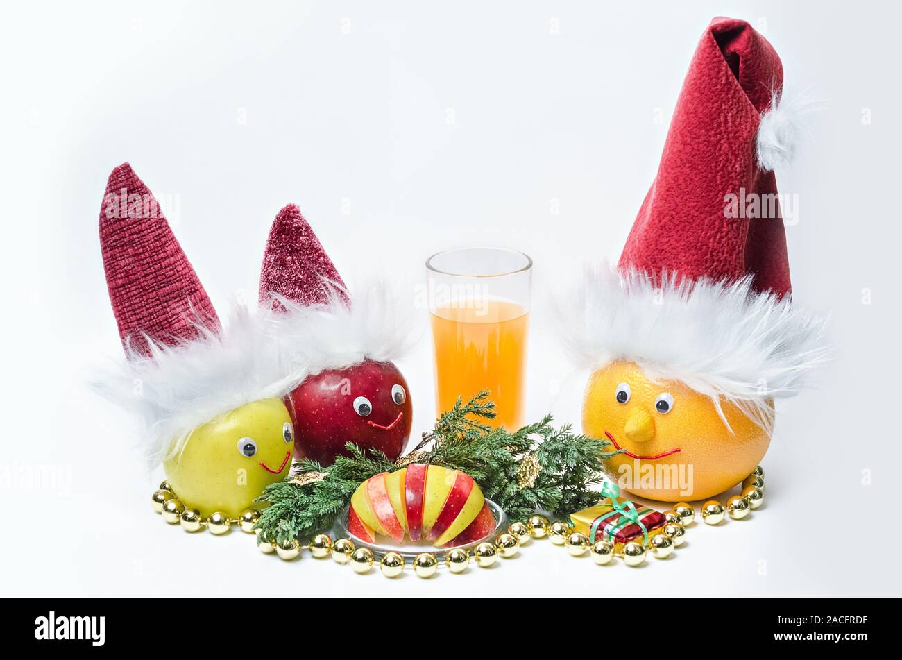 Drôle de fruits et jus de fruits pour Noël Banque D'Images
