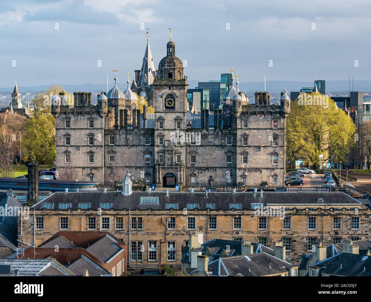 Grand bâtiment de l'école George Heriots et vue sur les toits, Écosse, Royaume-Uni Banque D'Images