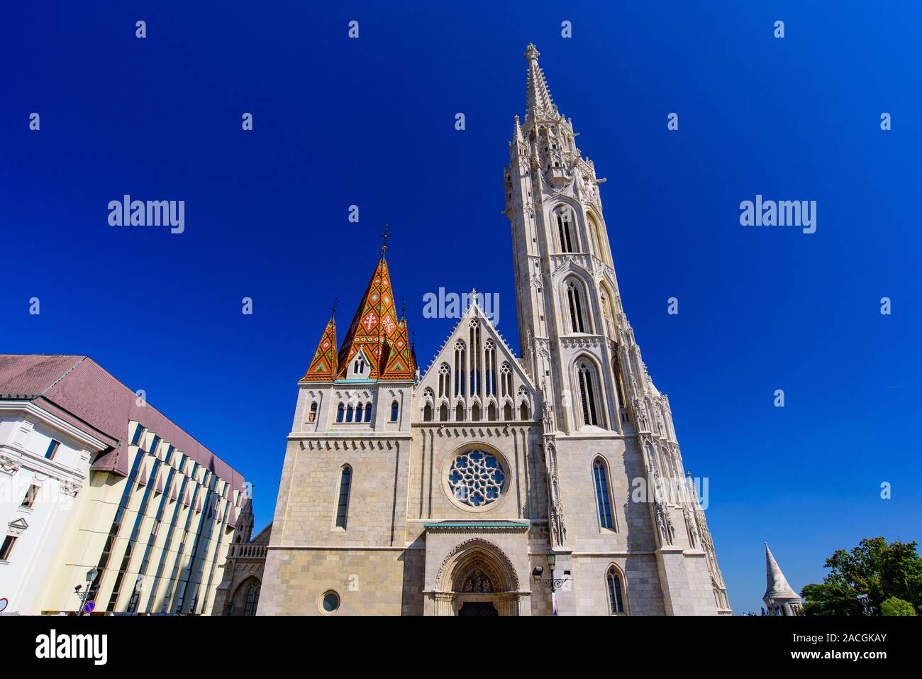 L'église Matthias, une église catholique situé dans la Sainte Trinité Square, du quartier du château de Buda, à Budapest, Hongrie Banque D'Images