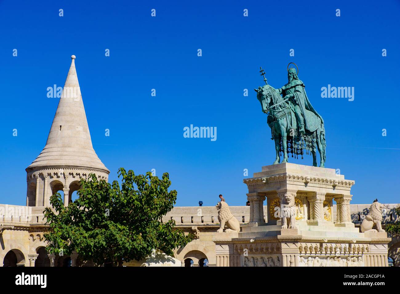 Du Bastion des pêcheurs, l'un des plus connus monuments de Budapest, dans le quartier du château de Buda, la Hongrie Banque D'Images
