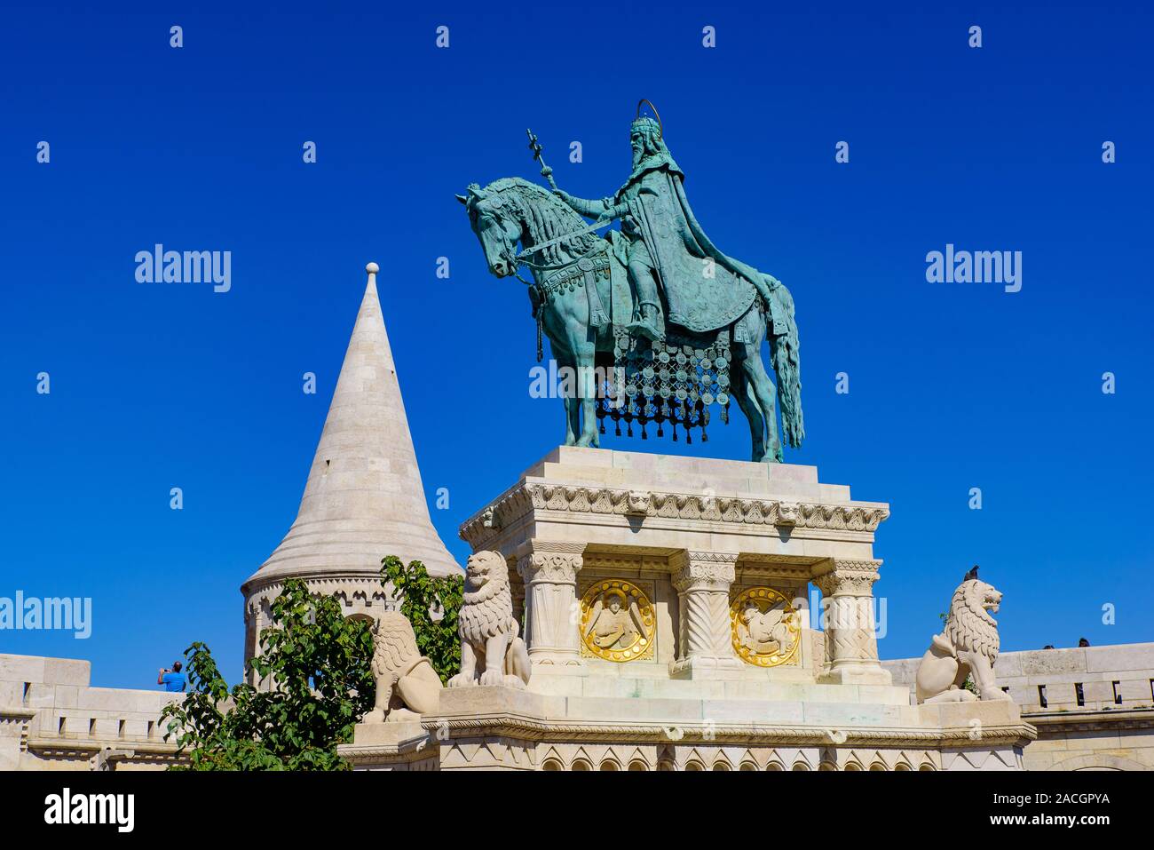 Du Bastion des pêcheurs, l'un des plus connus monuments de Budapest, dans le quartier du château de Buda, la Hongrie Banque D'Images