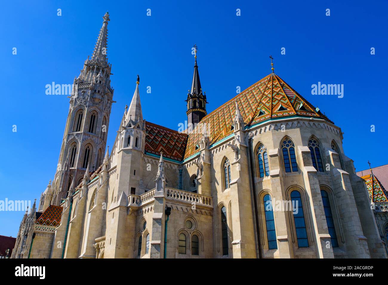 L'église Matthias, une église catholique situé dans la Sainte Trinité Square, du quartier du château de Buda, à Budapest, Hongrie Banque D'Images