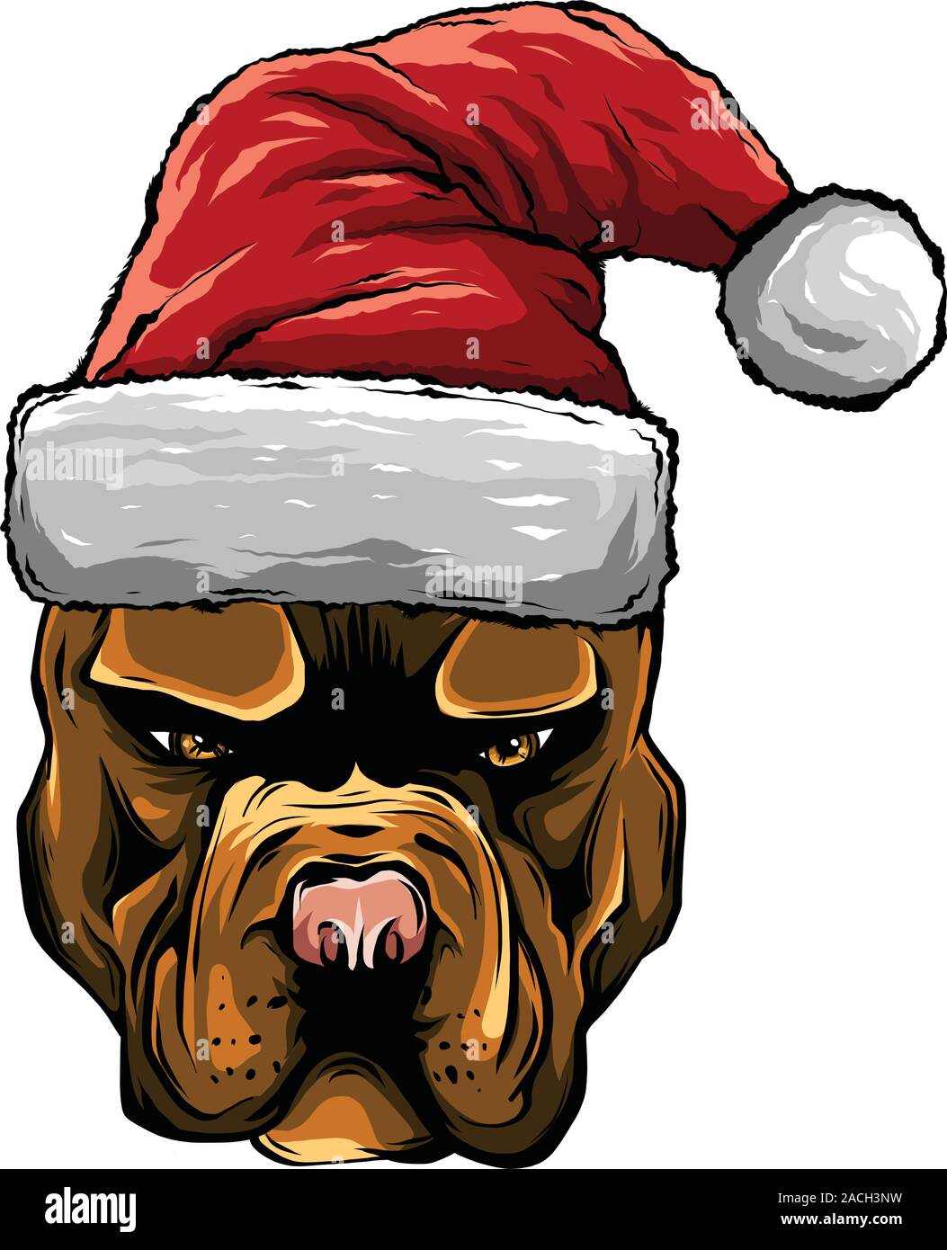Chien dessiné à la main. American Bulldog dans un vecteur rouge Santa Claus hat Illustration de Vecteur