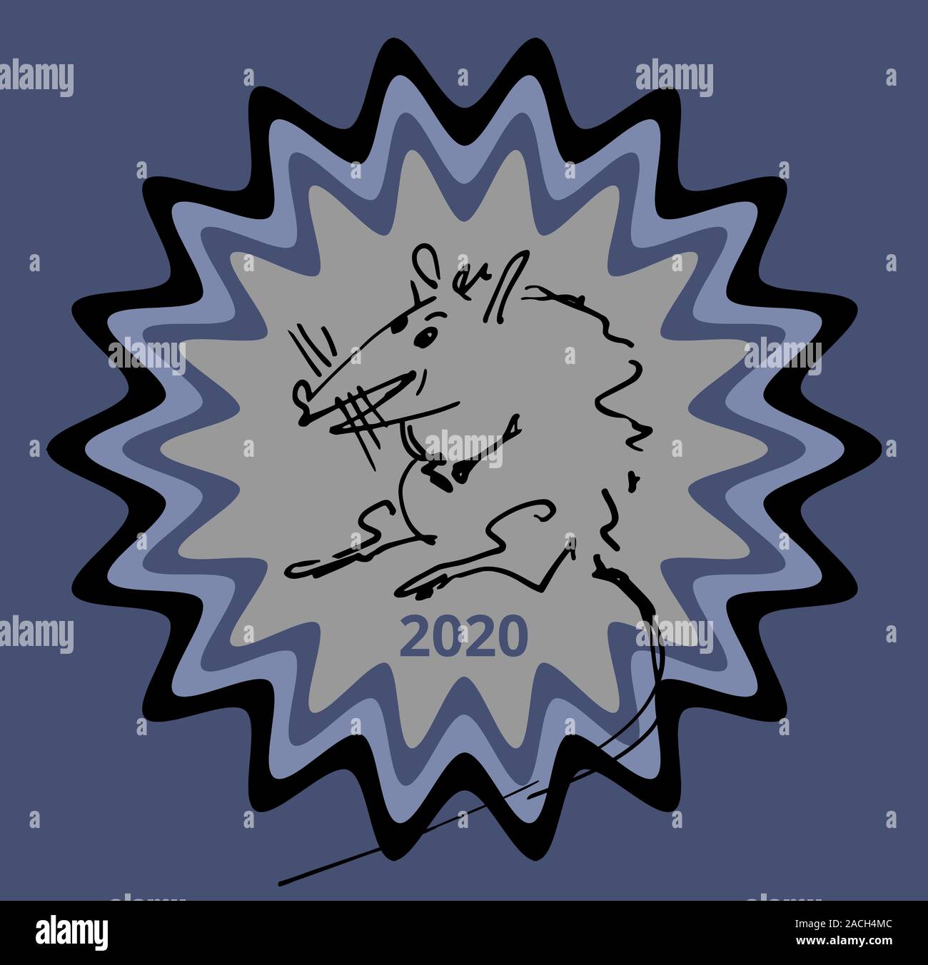 2020 : nouvelle année signe, logo, carte de voeux avec flocon et le rat sur le centre, symbole du Nouvel An chinois. Art décoratif unique, l'arrière-plan, tissu... Banque D'Images