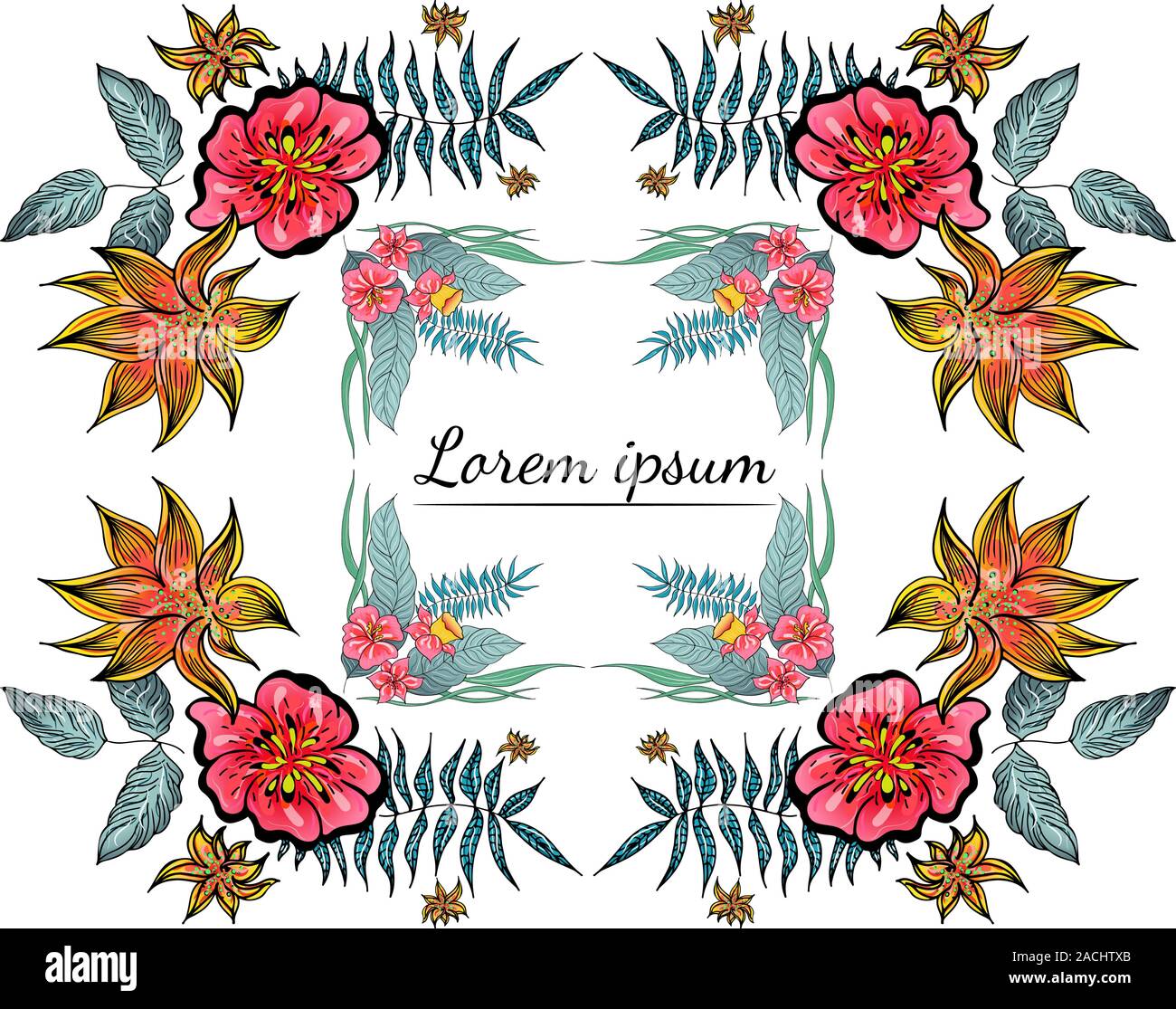 Ensemble de Tropical orchid dessinés à la main, images floral. Illustration du feuillage de la jungle. Jeu Floral. Dessin à la main. Vector collection, isolé. Nous printemps naturel Illustration de Vecteur