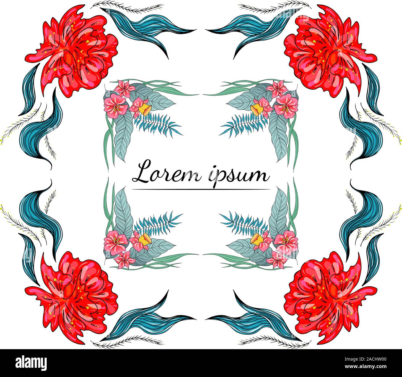 Ensemble de Tropical orchid dessinés à la main, images floral. Illustration du feuillage de la jungle. Jeu Floral. Dessin à la main. Vector collection, isolé. Nous printemps naturel Illustration de Vecteur