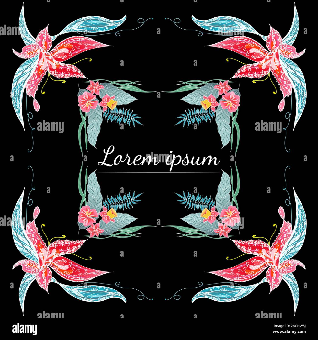 Ensemble de Tropical orchid dessinés à la main, images floral. Illustration du feuillage de la jungle. Jeu Floral. Dessin à la main. Vector collection, isolé. Nous printemps naturel Illustration de Vecteur