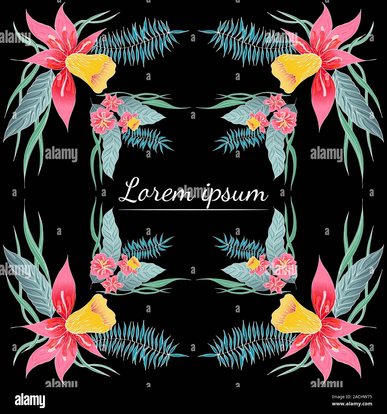 Ensemble de Tropical orchid dessinés à la main, images floral. Illustration du feuillage de la jungle. Jeu Floral. Dessin à la main. Vector collection, isolé. Nous printemps naturel Illustration de Vecteur