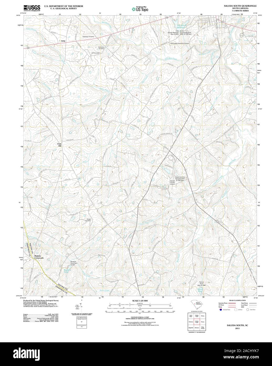 Carte TOPO USGS Caroline du Sud SC Saluda Sud 20110826 Restauration TM Banque D'Images