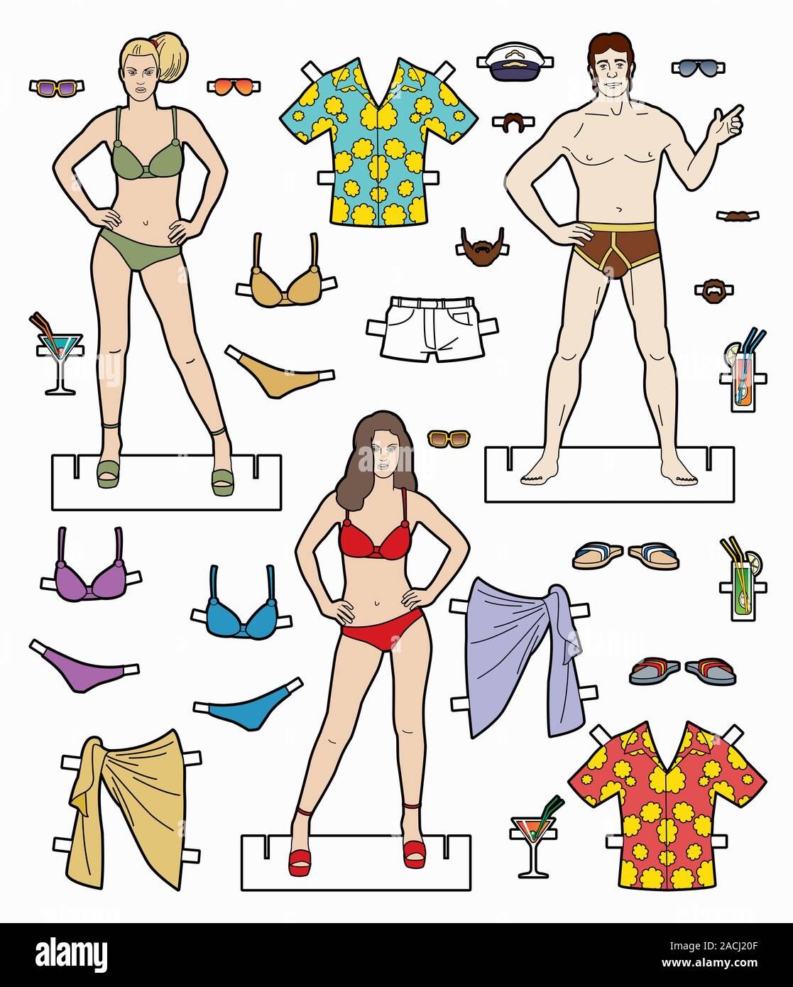 Paper Dolls masculins et féminins avec choix de vêtements de vacances Photo  Stock - Alamy