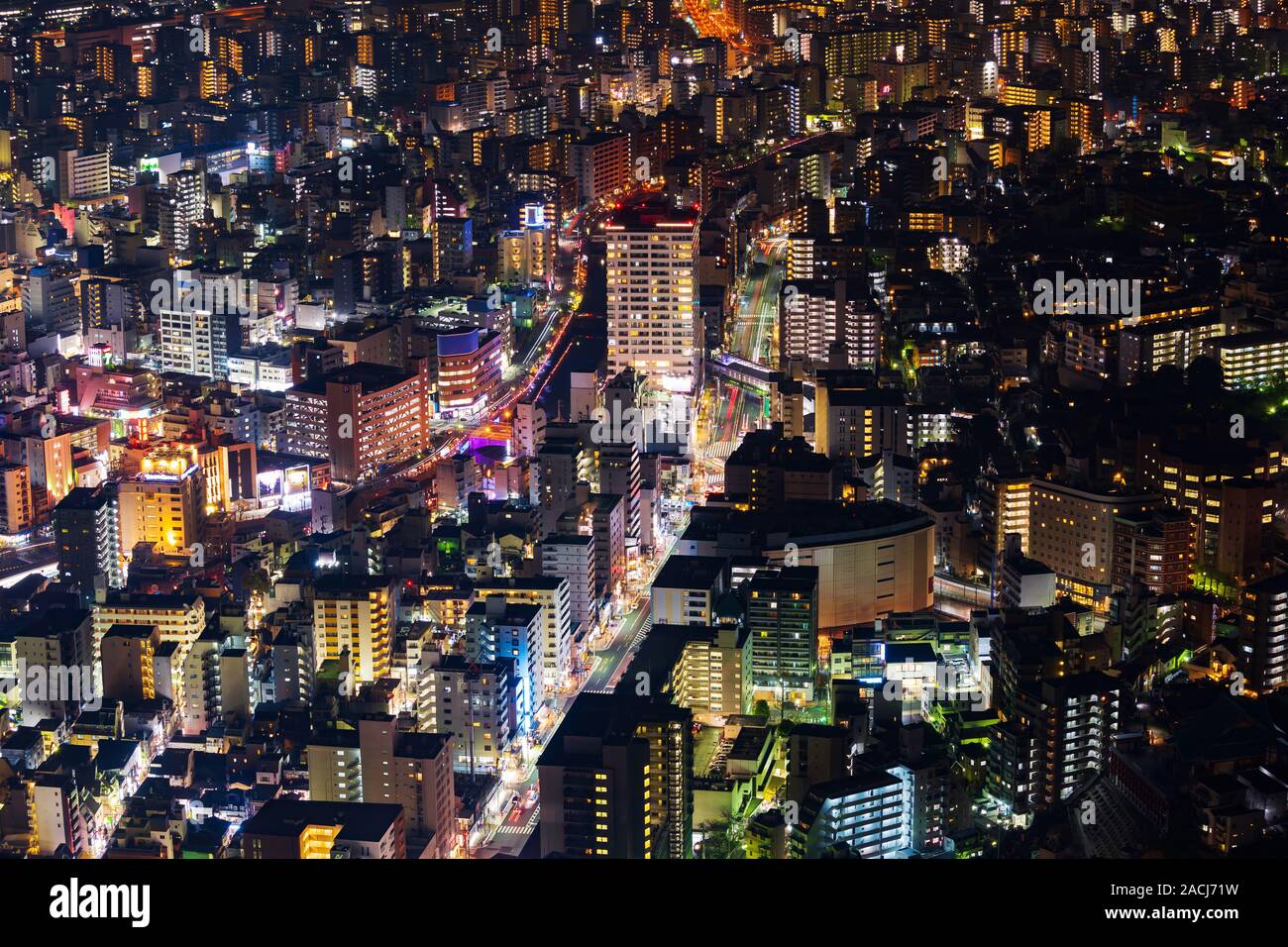 Vue aérienne de nuit de Yokohama, Japon Paysage urbain Banque D'Images