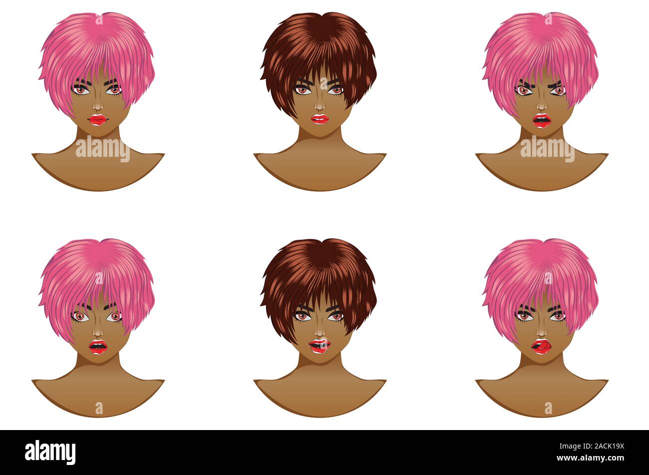 Femme aux cheveux courts, style, colorant rose avatar design. Illustration de Vecteur