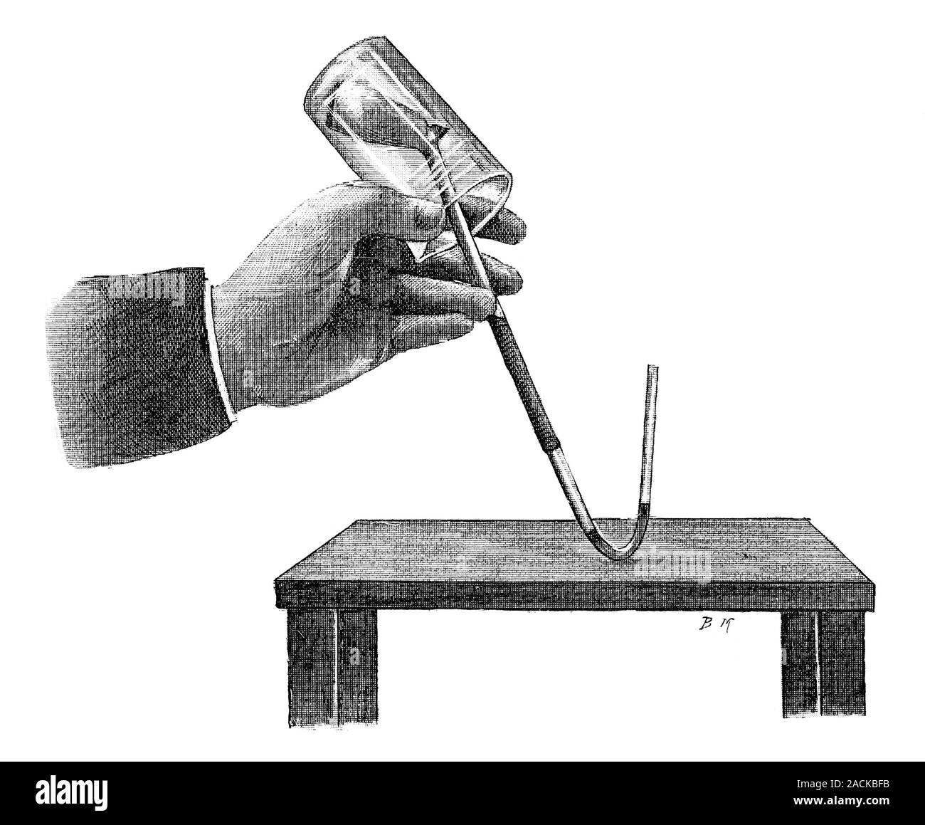 L'expérience de diffusion des gaz. Le gaz dans le ballon retroussé (hydrogène) est la diffusion à travers les murs de la pipe d'argile et d'exercer une pression qui est causi Banque D'Images