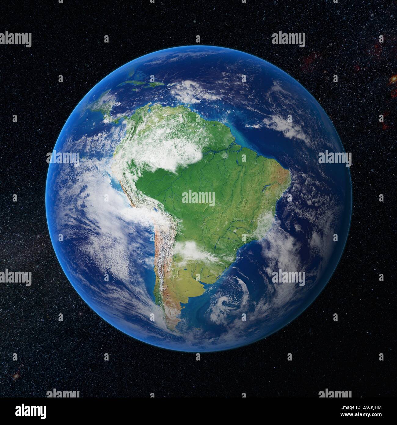 L'Amérique du Sud à partir de l'espace. L'amélioration de l'ordinateur photo de la Terre par satellite à partir de l'espace centrée sur l'Amérique du Sud. Banque D'Images