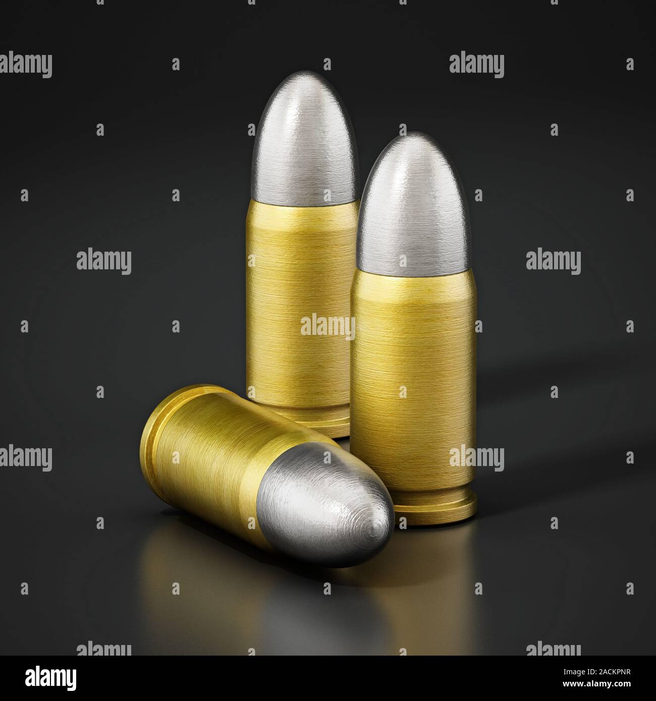 Plusieurs balles de pistolet isolé sur fond noir. 3D illustration. Banque D'Images