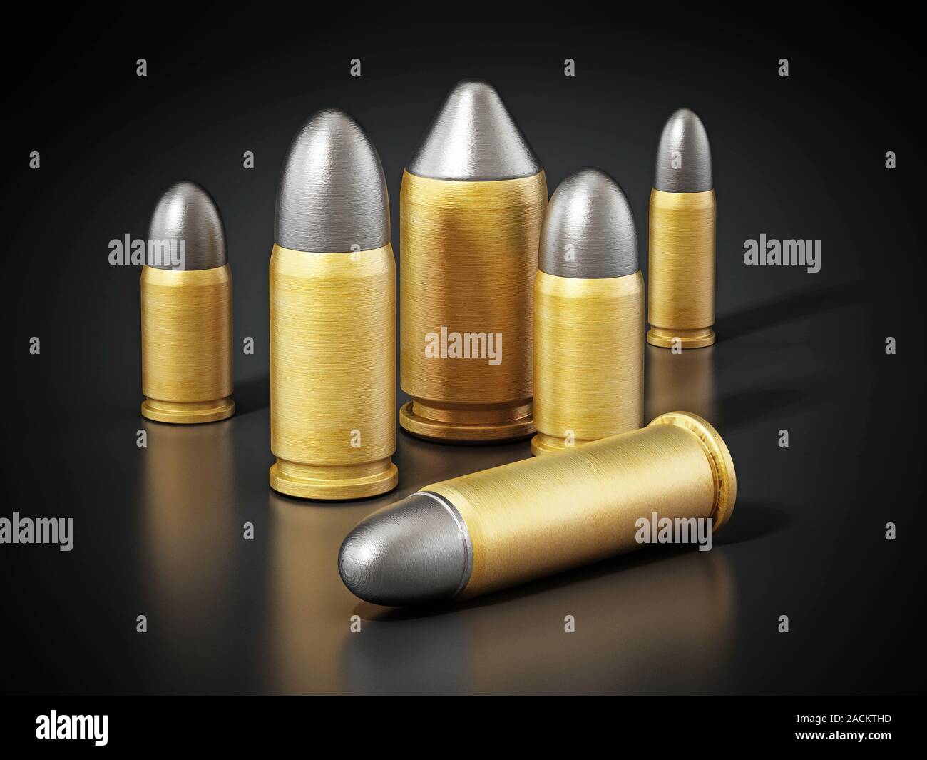 Plusieurs balles de pistolet isolé sur fond noir. 3D illustration. Banque D'Images