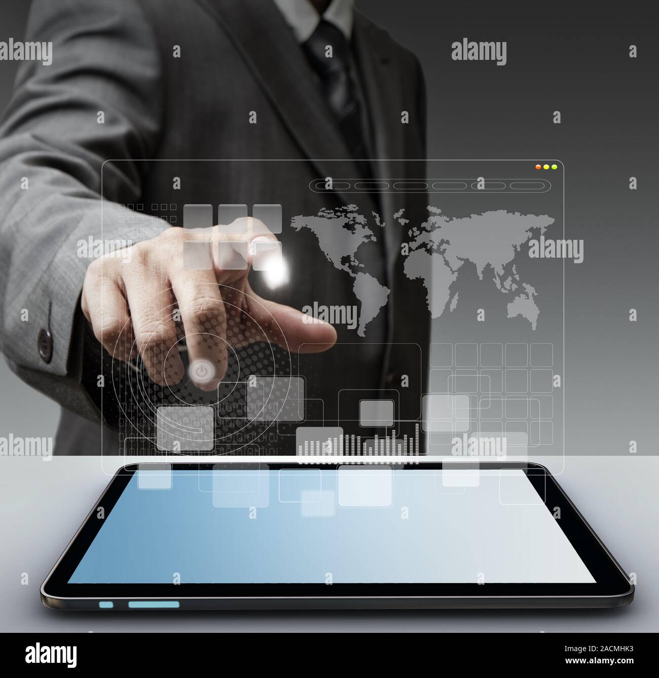 Touchez l'écran de l'interface de l'ordinateur virtuel comme concep Banque D'Images