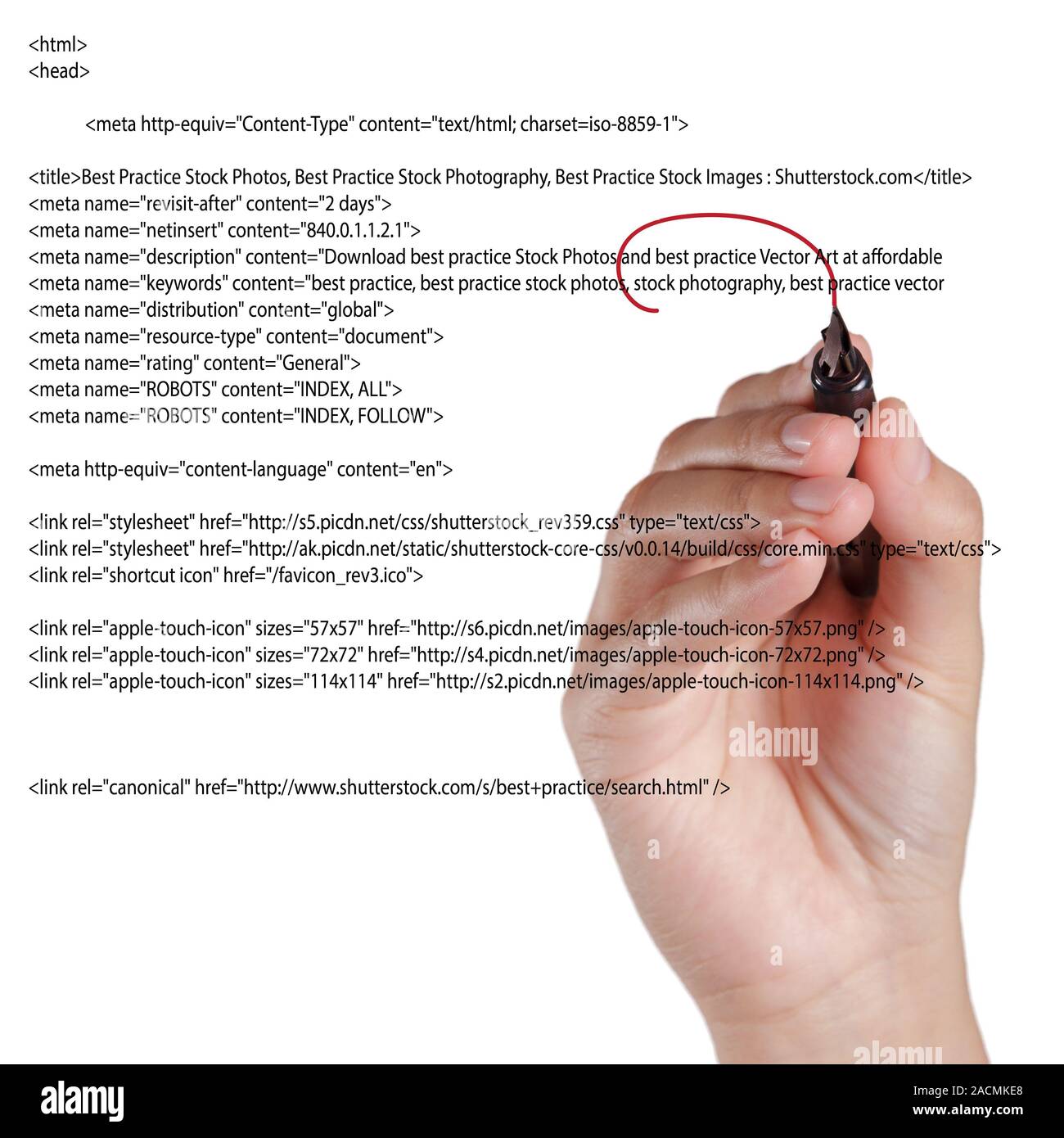 Soulignant la main Script Site Web Banque D'Images