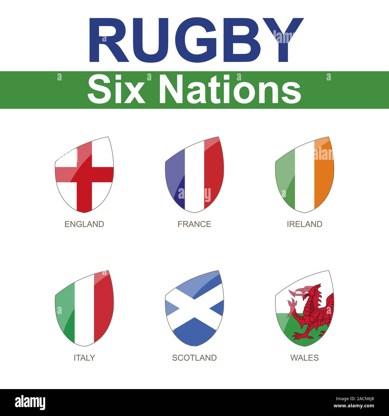 Rugby 6 Nations Championship, drapeau 6 Illustration de Vecteur