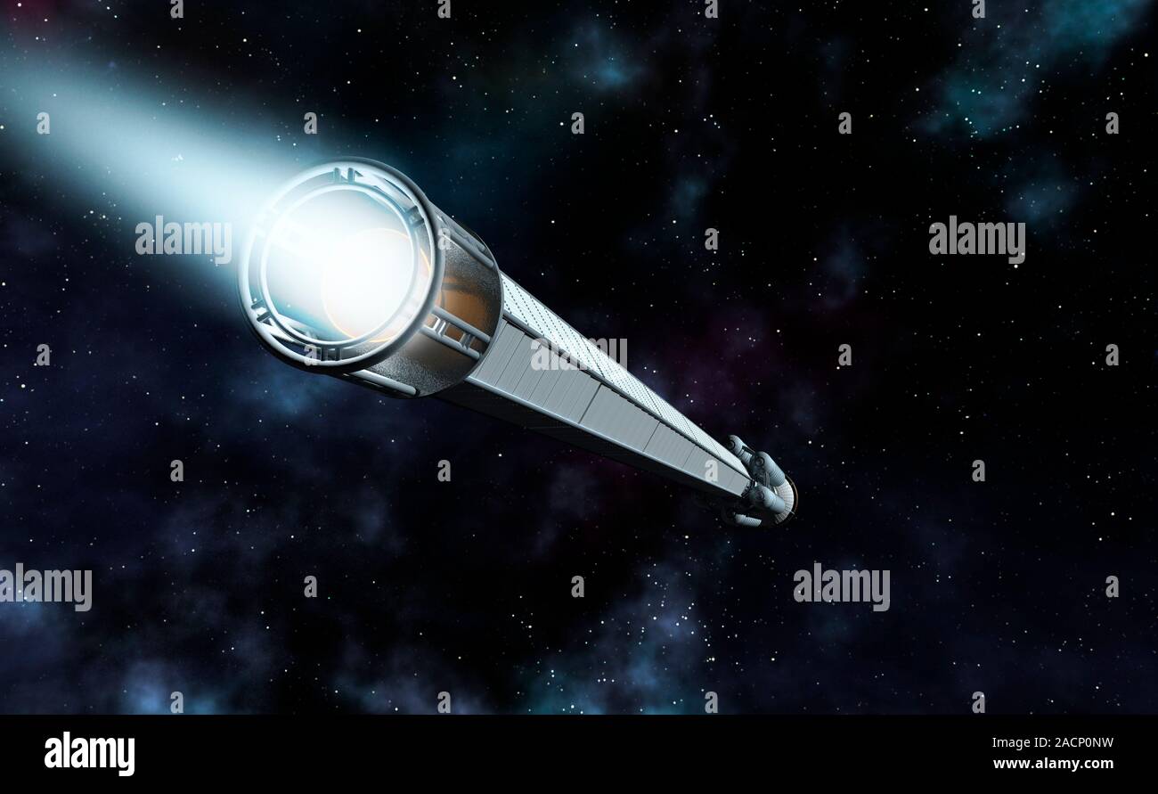 L'antimatière vaisseau spatial. L'oeuvre de l'ordinateur d'un engin automoteur d'antimatière dans l'espace. L'antimatière propulsion est une attaque éventuelle de spaceship technol Banque D'Images