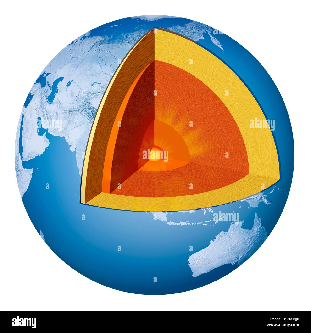 La structure interne de la terre. L'oeuvre en coupe montrant les ...