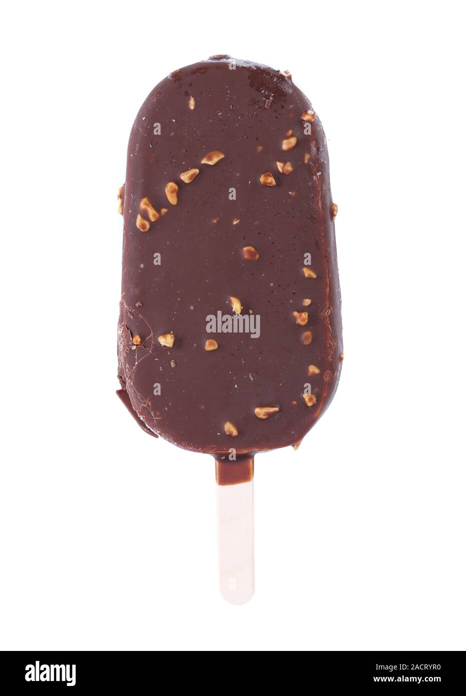 Blocs enrobés de chocolat de la crème glacée sur stick. Banque D'Images