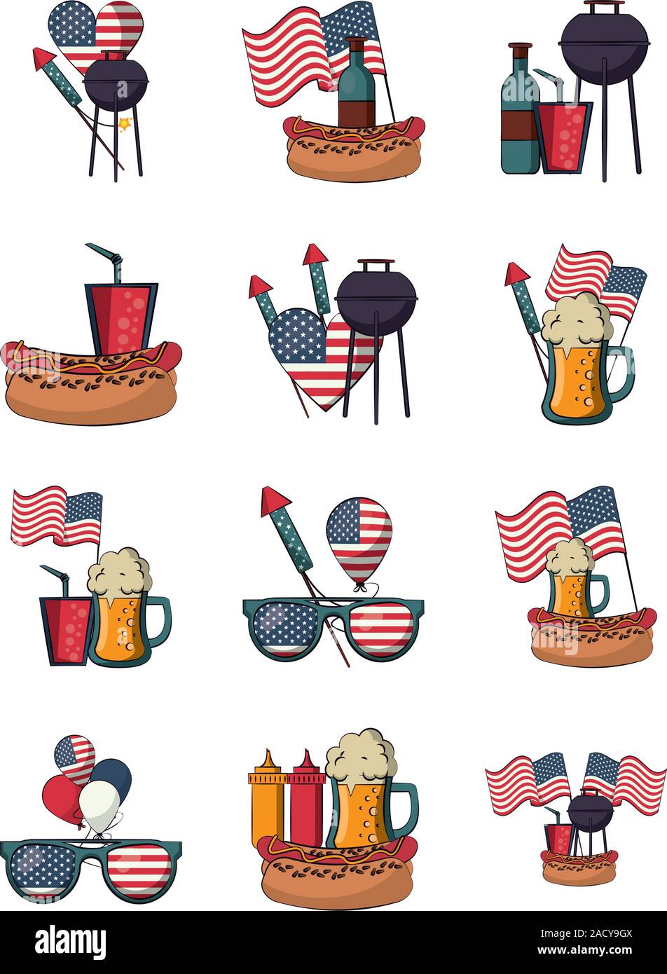 Ensemble d'icônes set usa Illustration de Vecteur