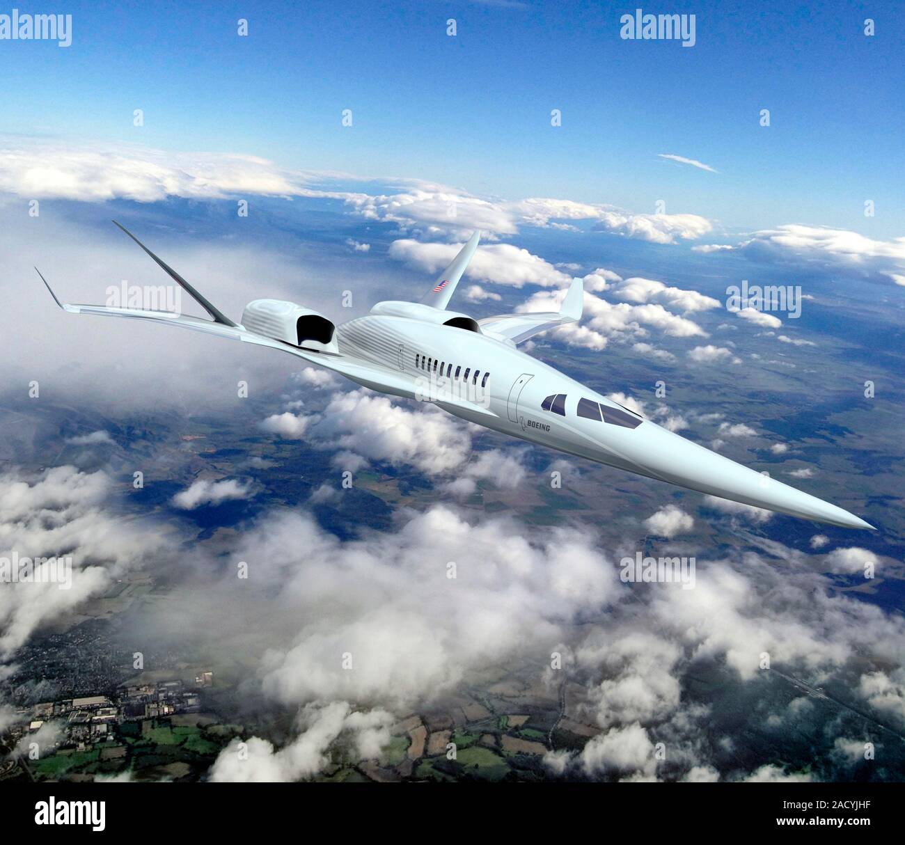 Avion supersonique les tests de concepts. Illustration d'ordinateur du Boeing supersonic aéronef perfectionné. Ce concept propose d'utiliser deux moteurs moun Banque D'Images
