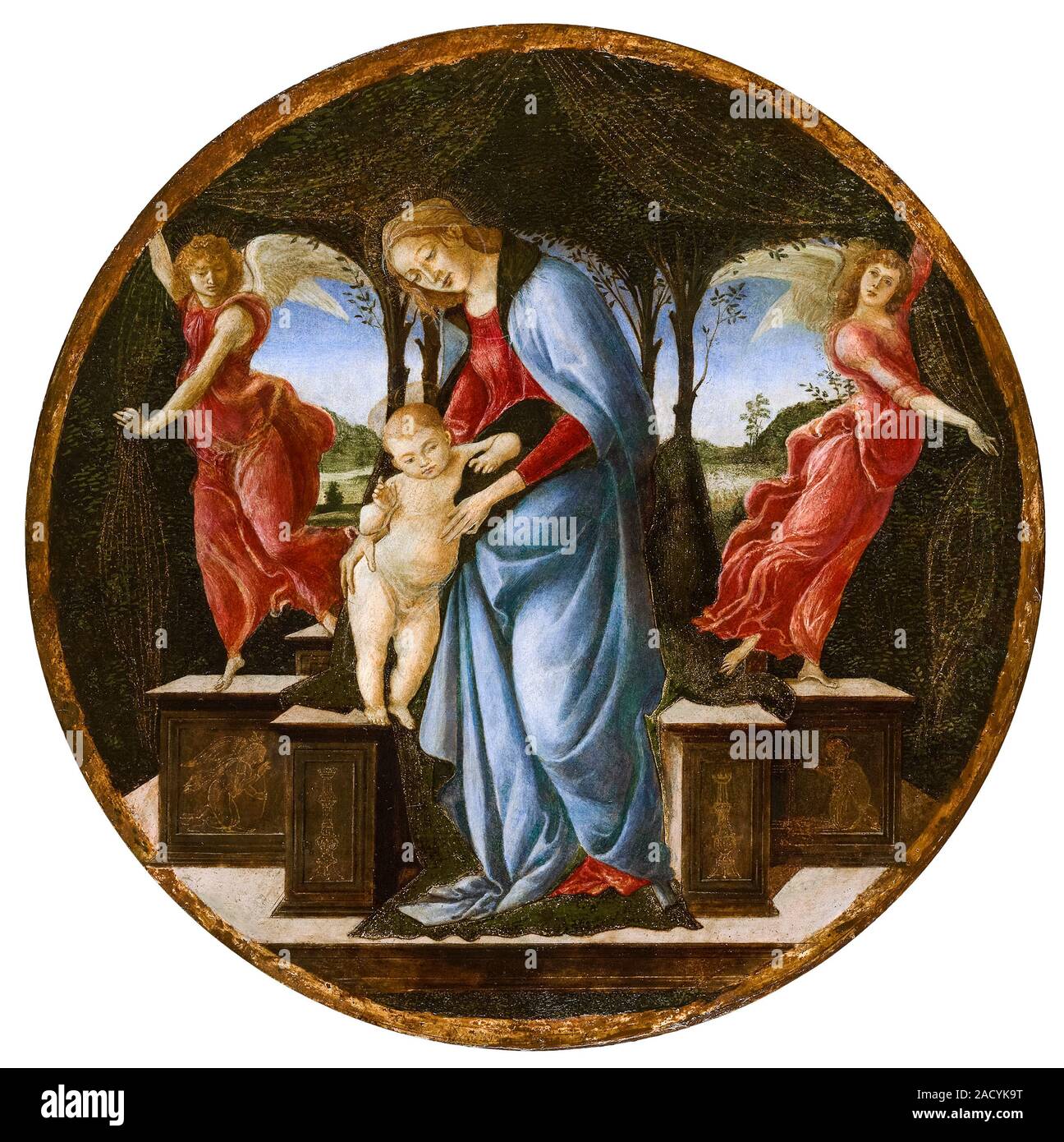 Sandro Botticelli, Vierge à l'enfant avec deux anges, peinture, 1465-1495 Banque D'Images