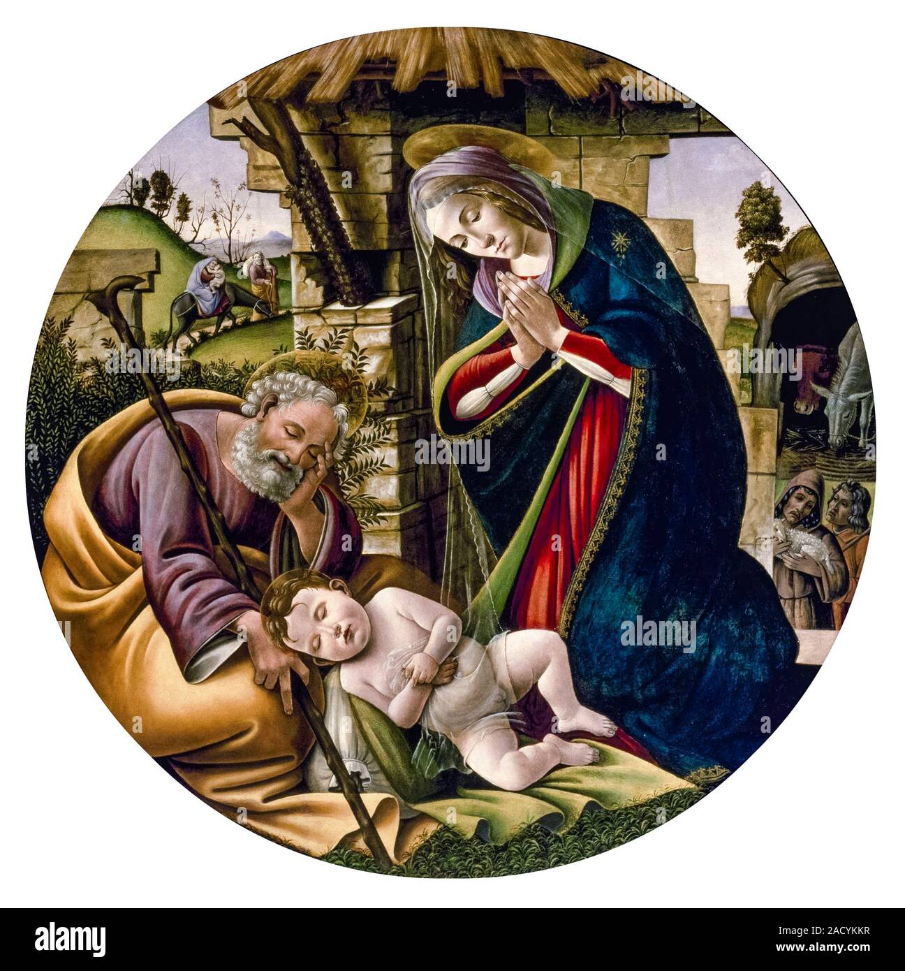 Sandro Botticelli, l'Adoration de l'enfant Christ, peinture, vers 1500 Banque D'Images