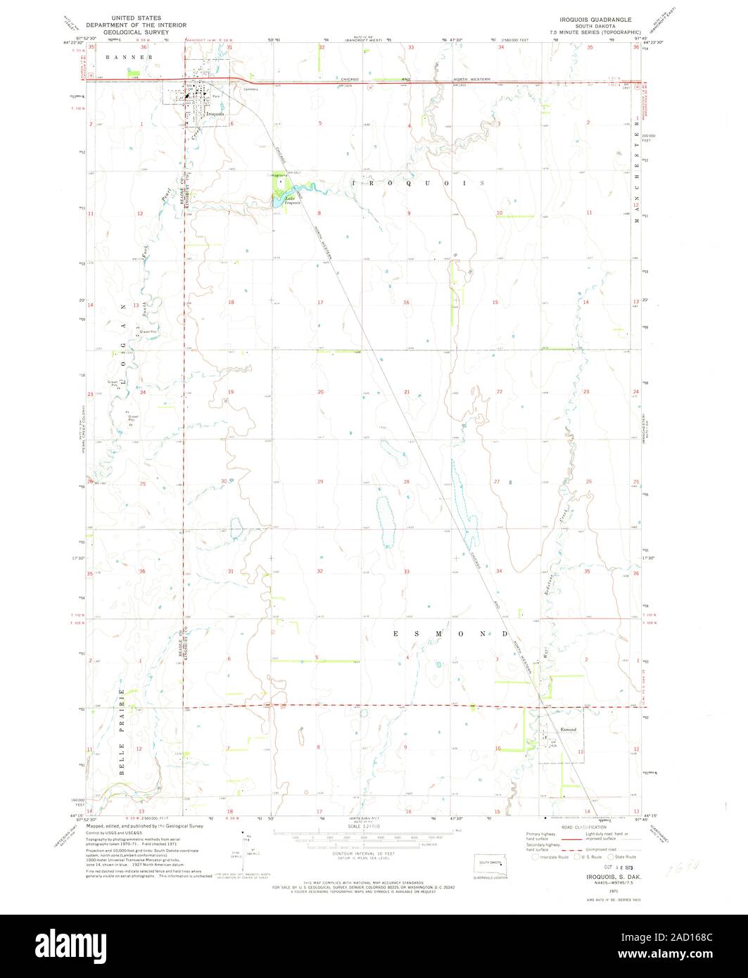 Carte TOPO USGS SD Dakota du Sud 3434811971 Restauration 24000 Iroquois Banque D'Images