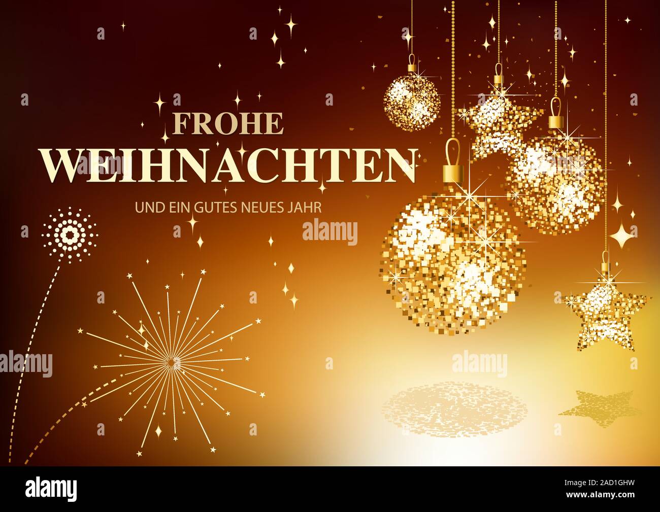 Carte de Vœux de Noël avec des ornements Glitter Gold Illustration de Vecteur