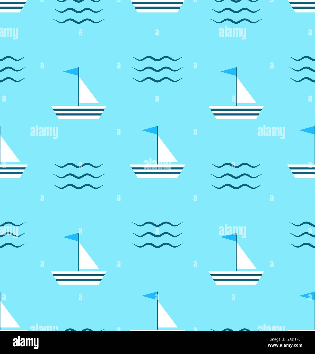 Modèle sans couture avec voiliers sur fond bleu avec des vagues délicates Banque D'Images