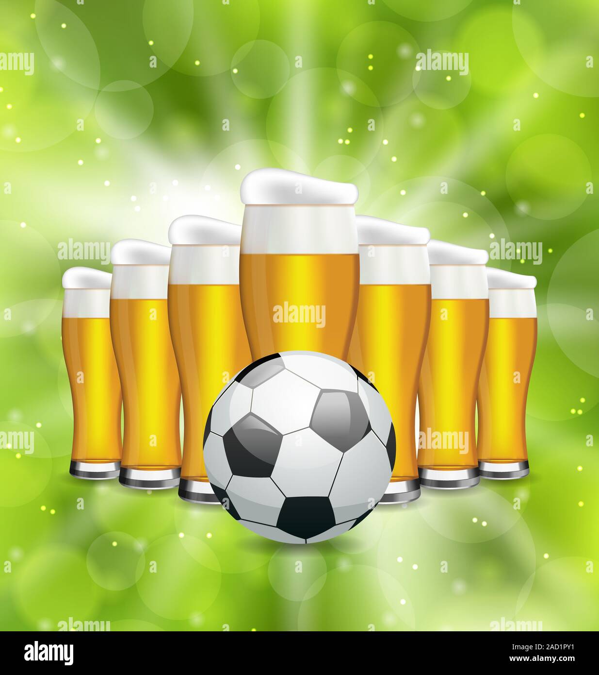 L'affiche de football avec des verres de bière et de Soccer Ball Banque D'Images