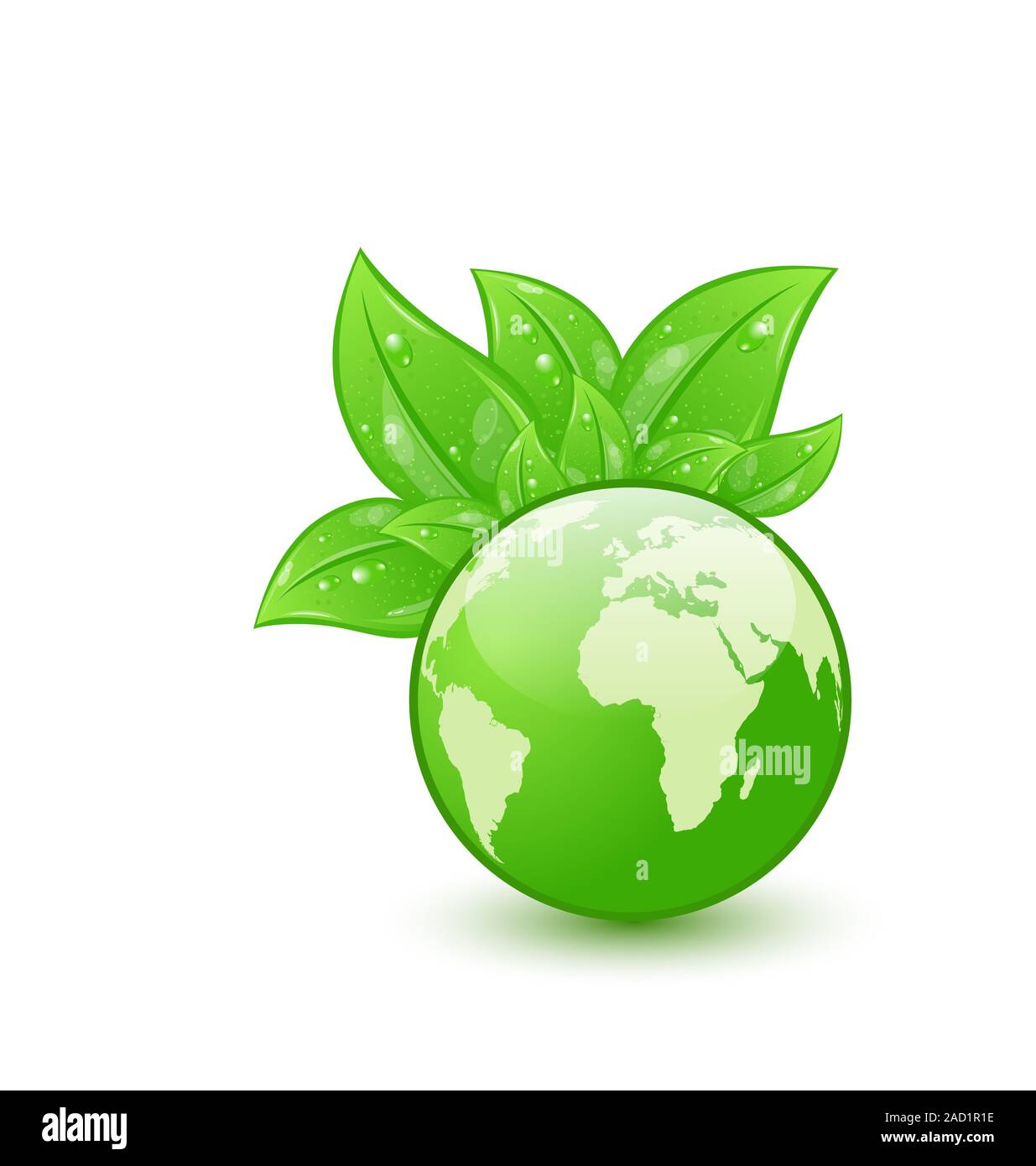 Planète mondiale et eco green feuilles isolées sur fond blanc Banque D'Images