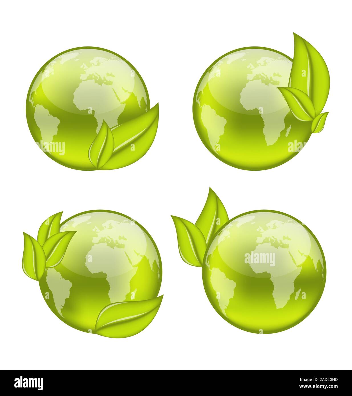 Définir l'icône monde avec eco green feuilles isolées sur fond blanc Banque D'Images