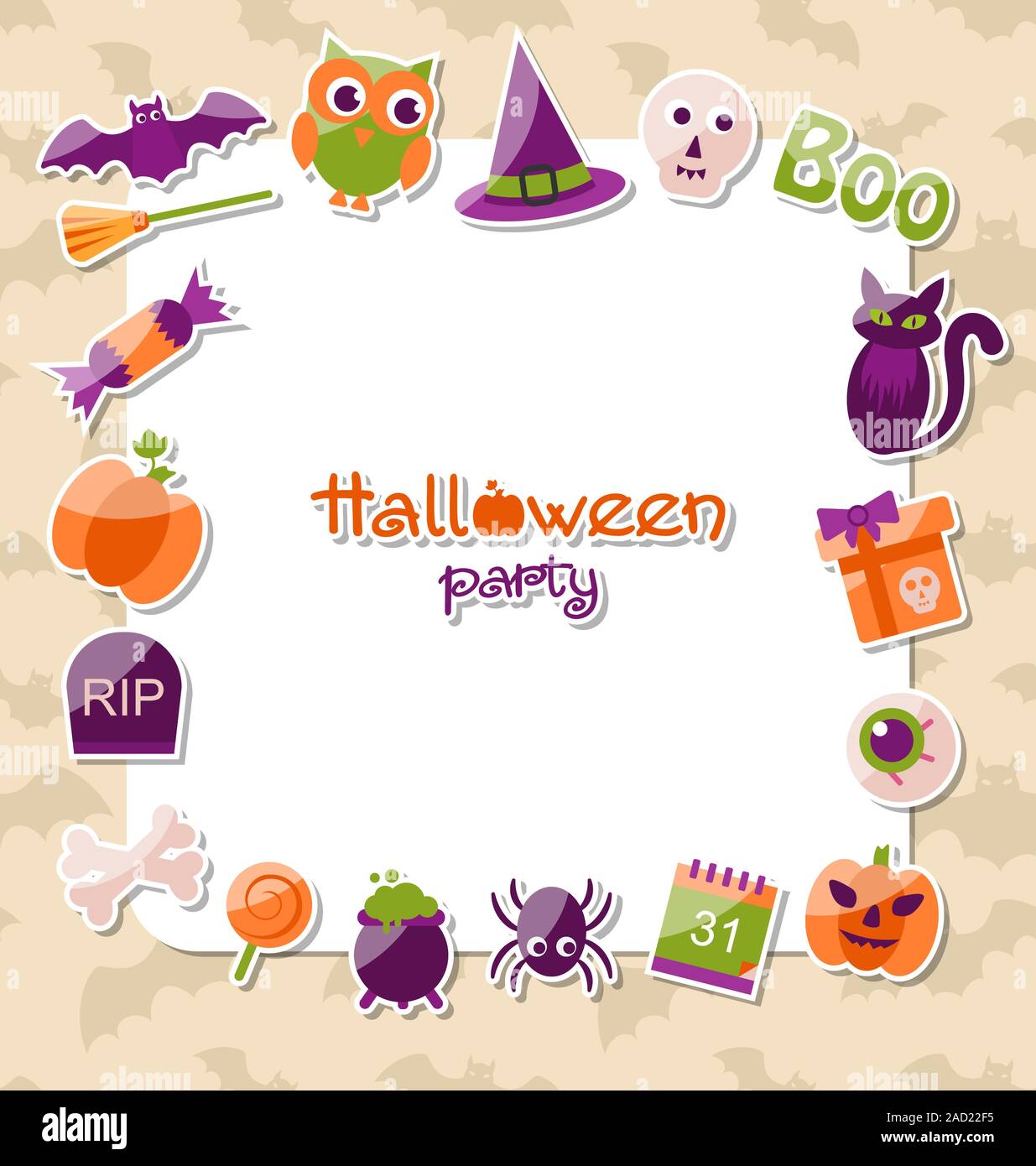 Carte de souhaits pour la fête d'Halloween avec des icônes Télévision Banque D'Images