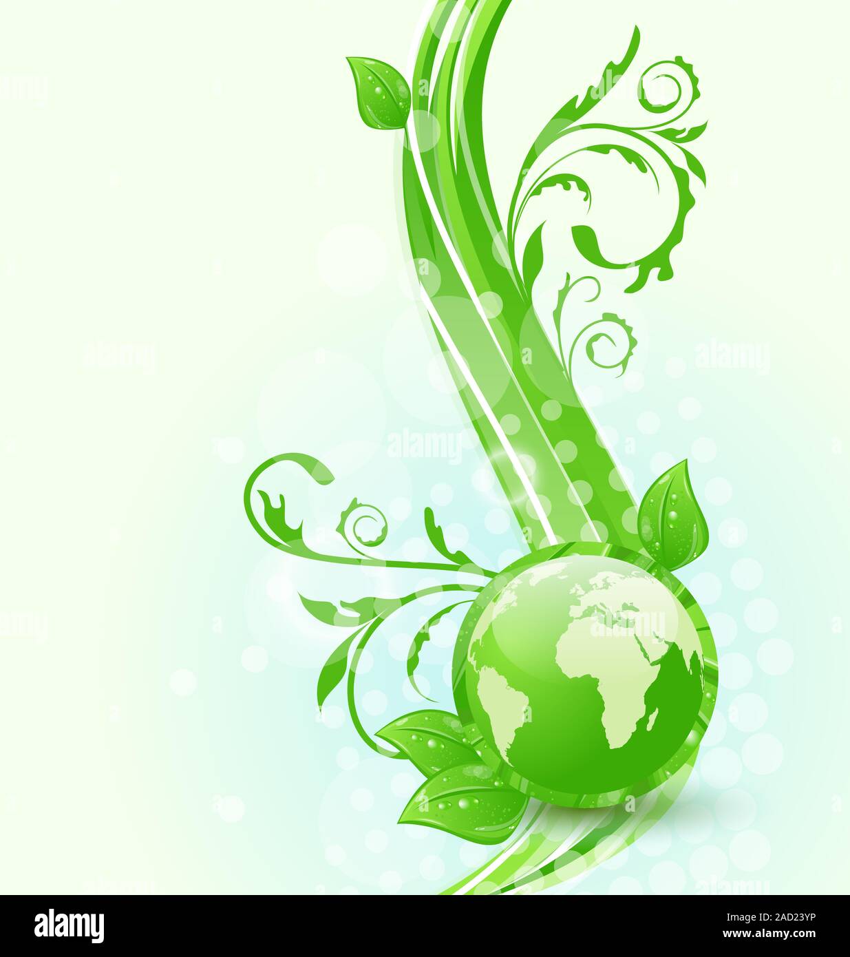 Fond ondulé avec global planète et eco Green leaves Banque D'Images