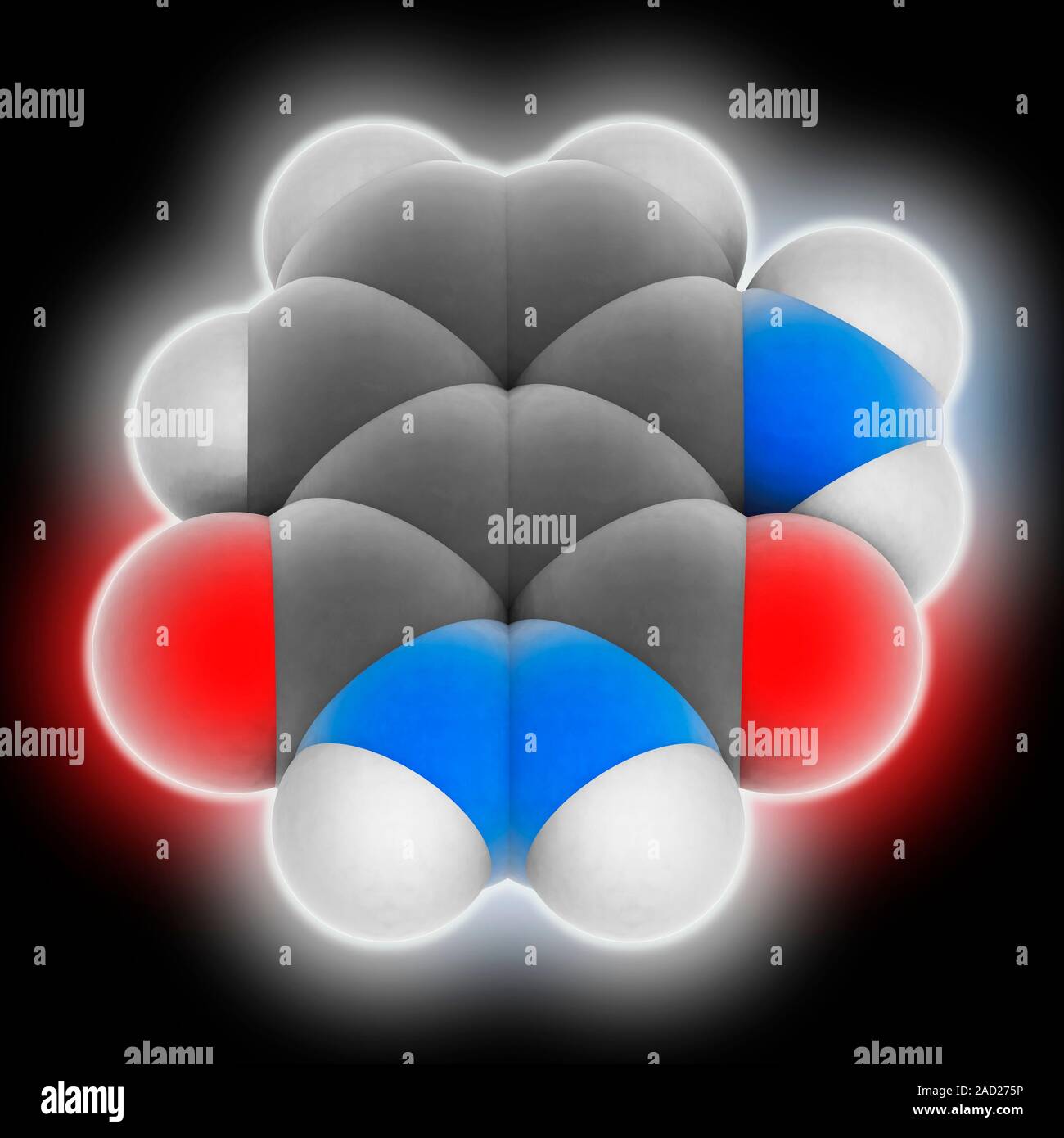 Luminol. Le modèle moléculaire des amines aromatiques (luminol C8.H7.N3.O2). Ce composé organique est bleu lorsque la chimioluminescence mélangé avec une appropriat Banque D'Images