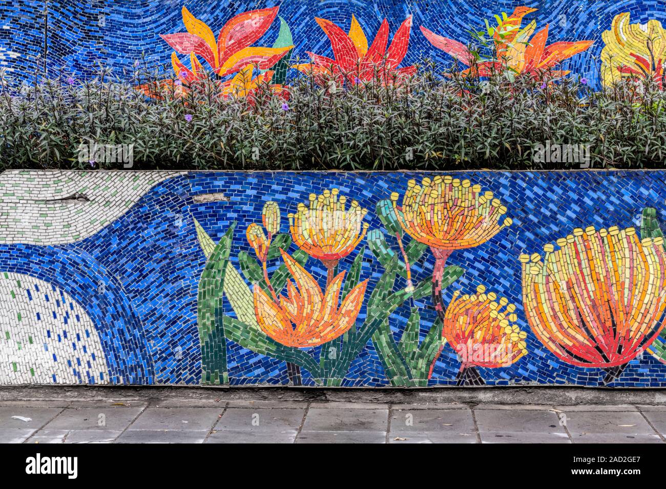 Hanoi mosaïque en céramique de couleurs vives fleurs peinture murale représentant le Viêt Nam Banque D'Images