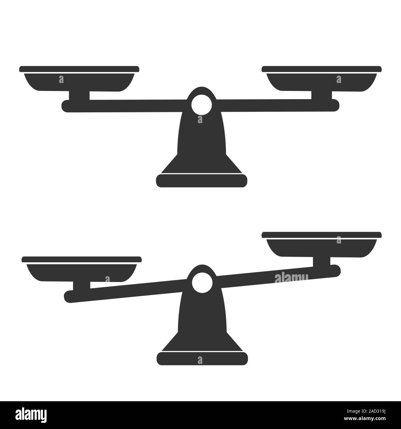 Bols de balances en équilibre, un déséquilibre des balances. Icônes noires. La balance, vector Illustration de Vecteur
